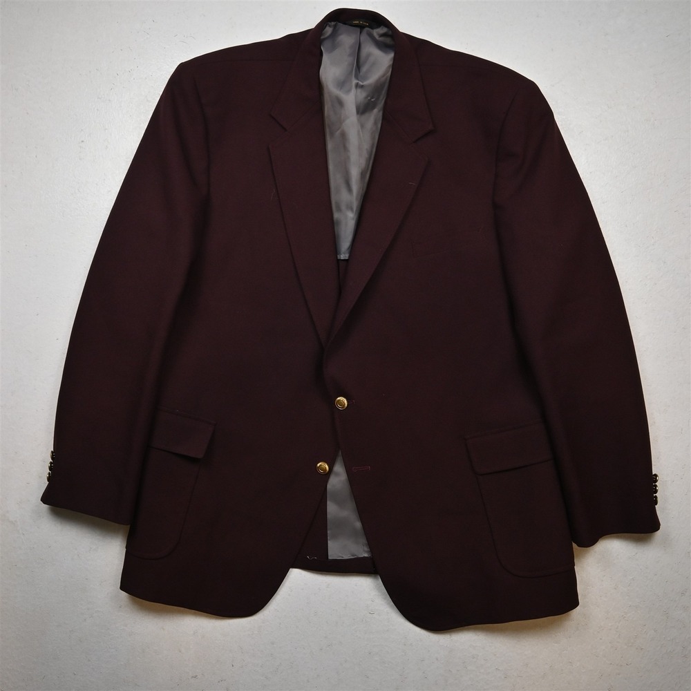 Vtg USA 54L Maroon Red Gold Button Machine Washable Blazer Jacket Sport Coat